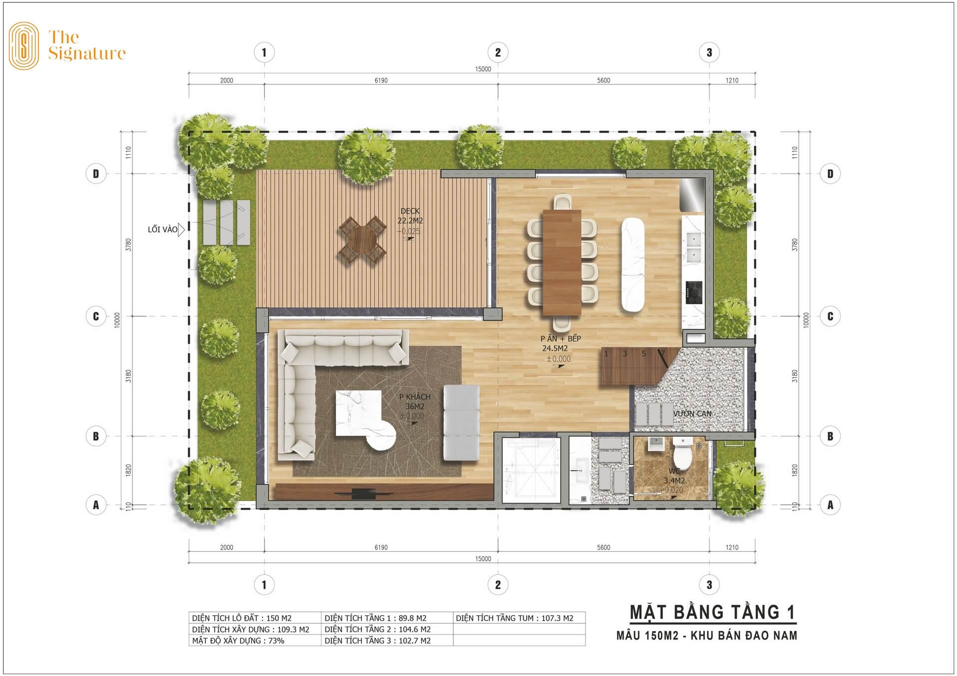 mặt bằng tầng 1 biệt thự the signature đại lải 150m2