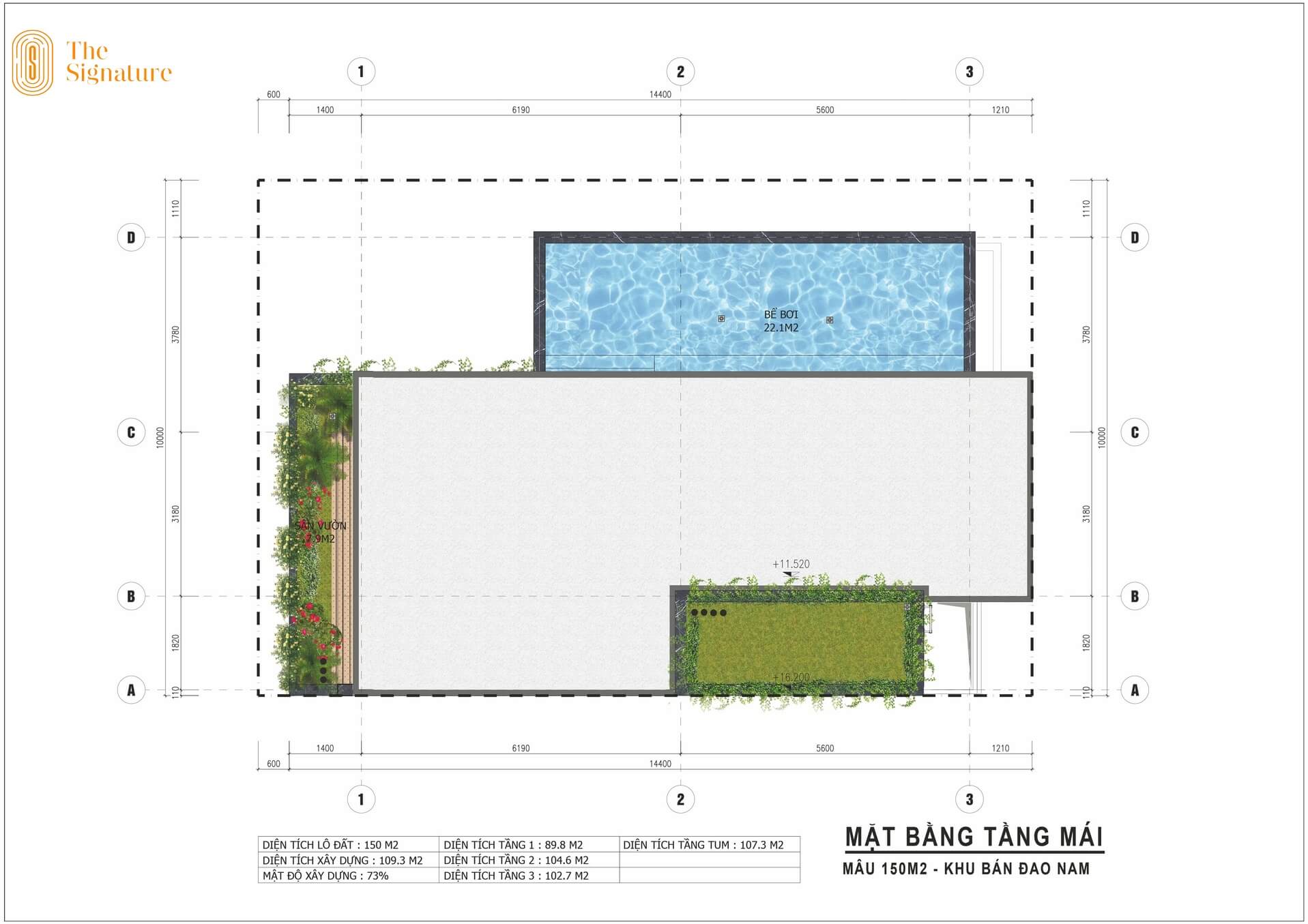 mặt bằng tầng mái biệt thự the signature đại lải 150m2