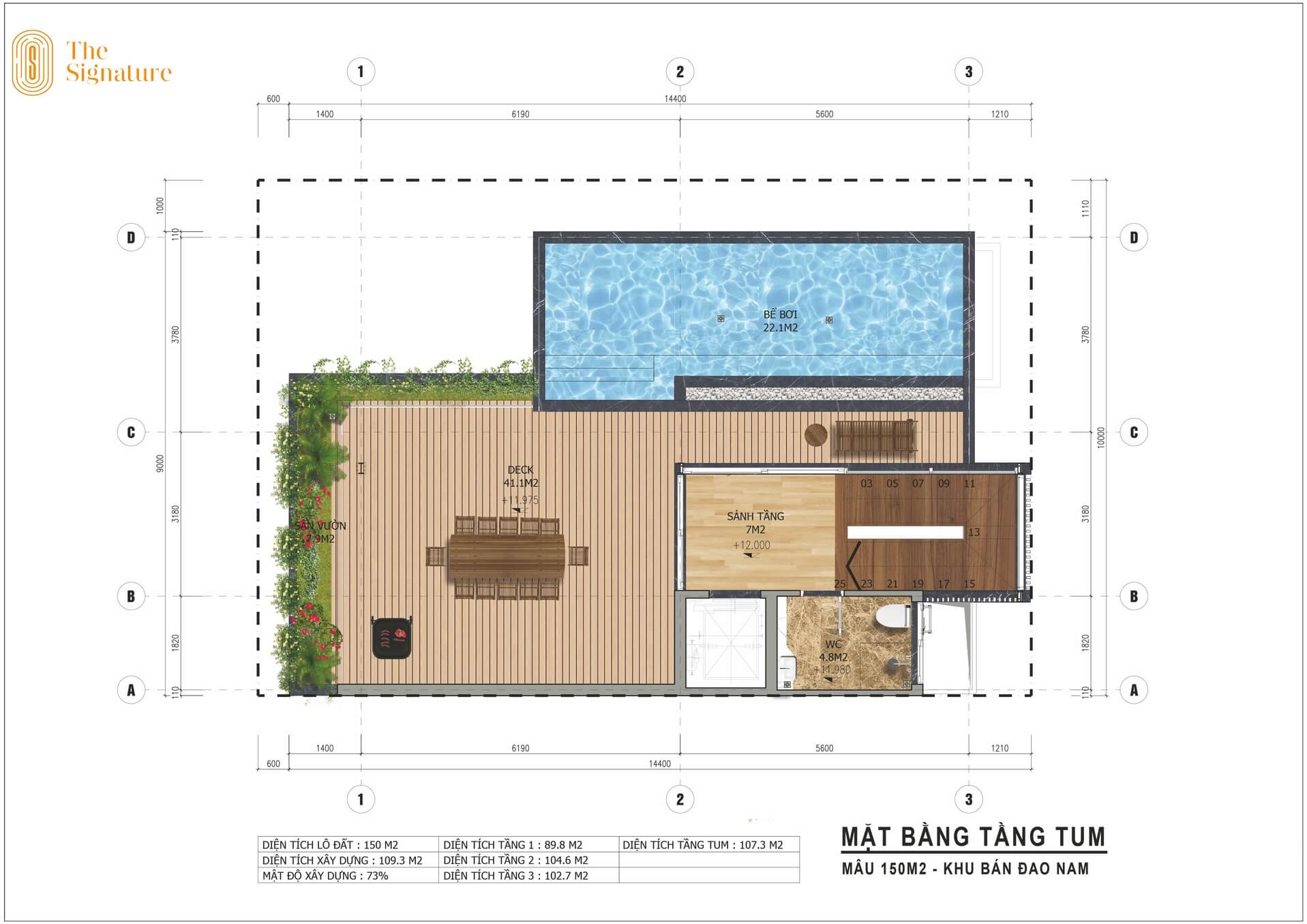 mặt bằng tầng tum biệt thự the signature đại lải 150m2