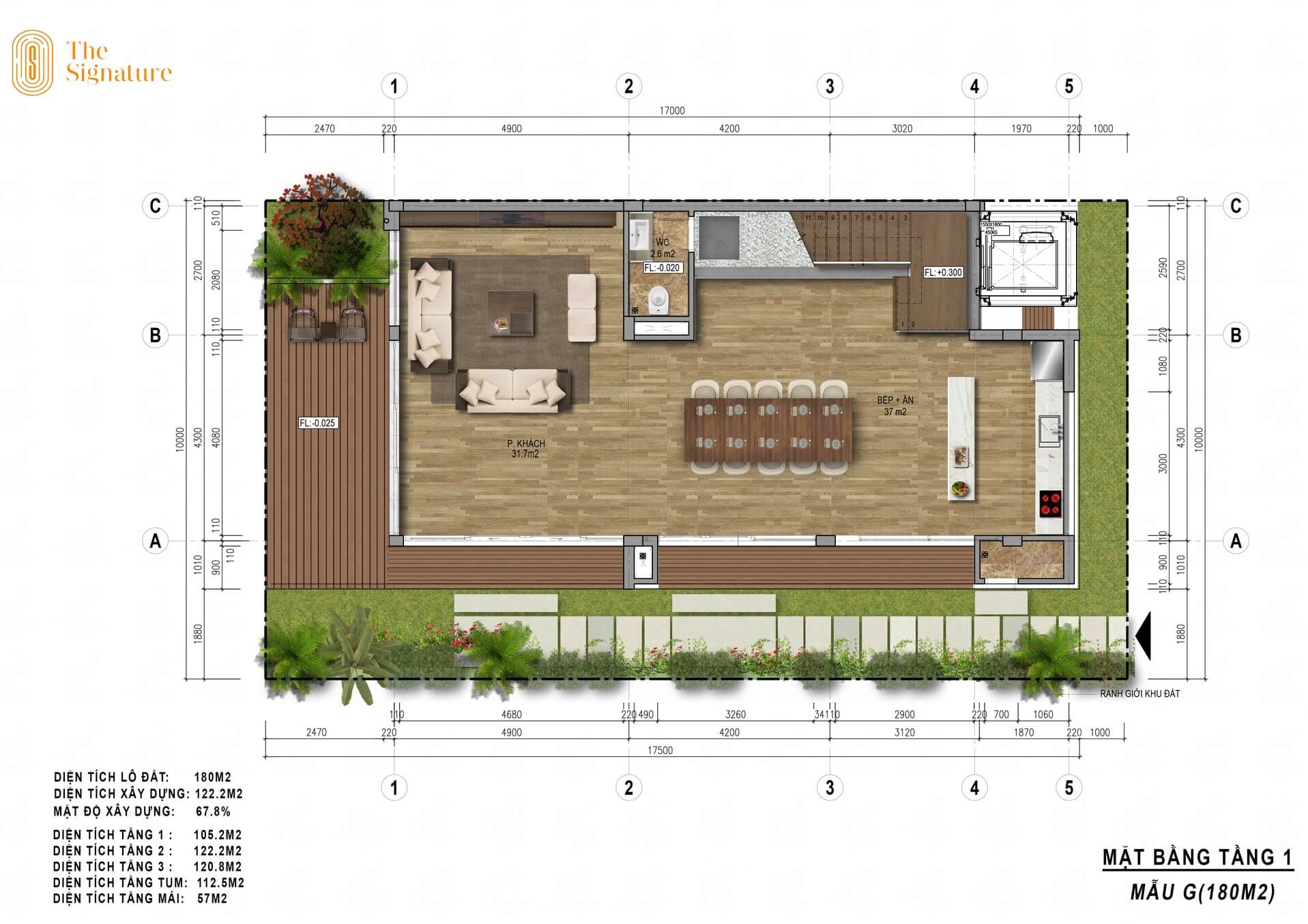 mặt bằng tầng 1 biệt thự the signature 180m2