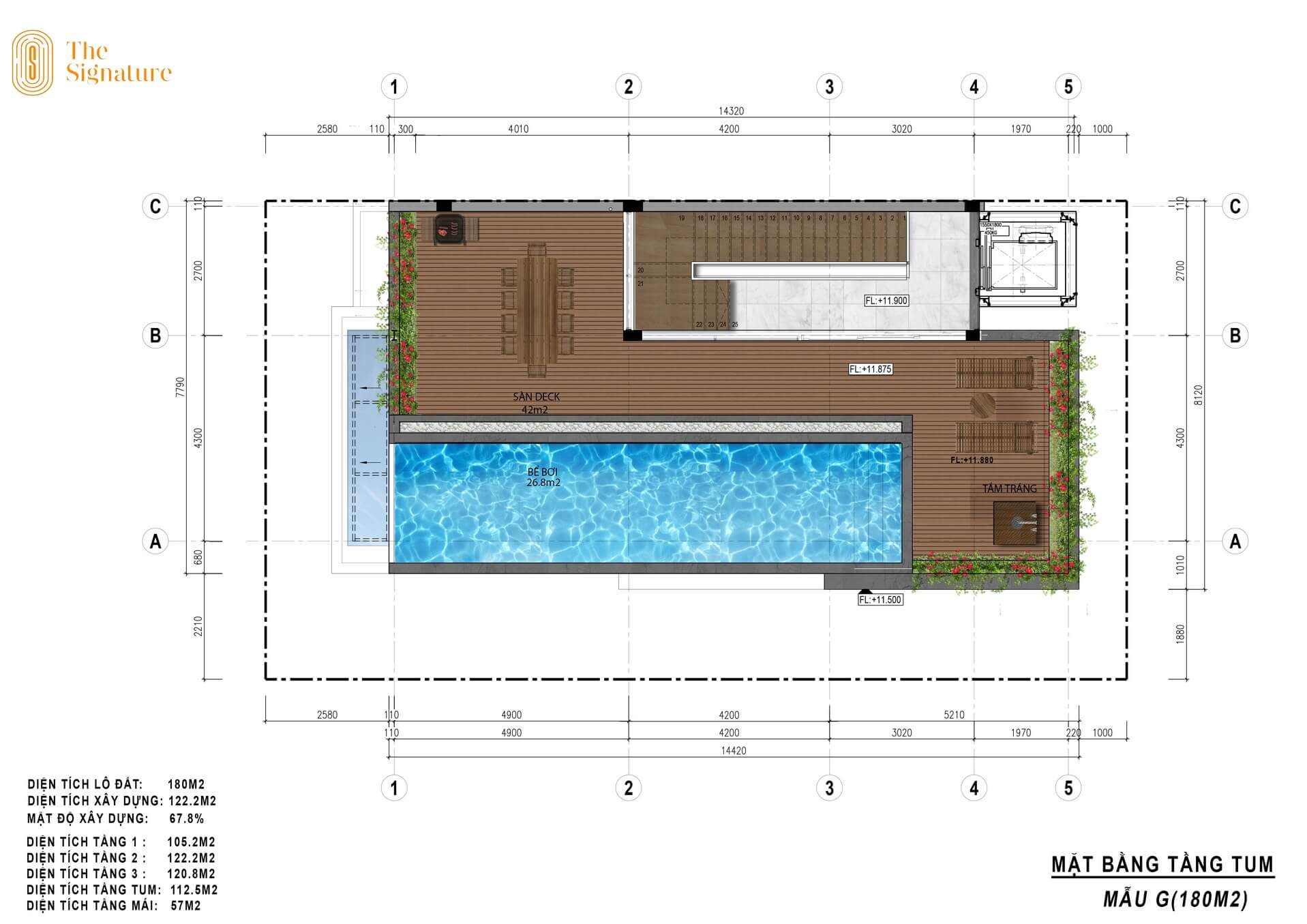 mặt bằng tầng mái biệt thự the signature 180m2