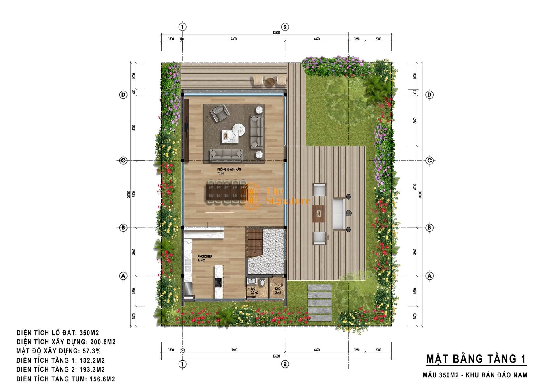 mặt bằng tầng 1 biệt thự the signature flamingo 350m2