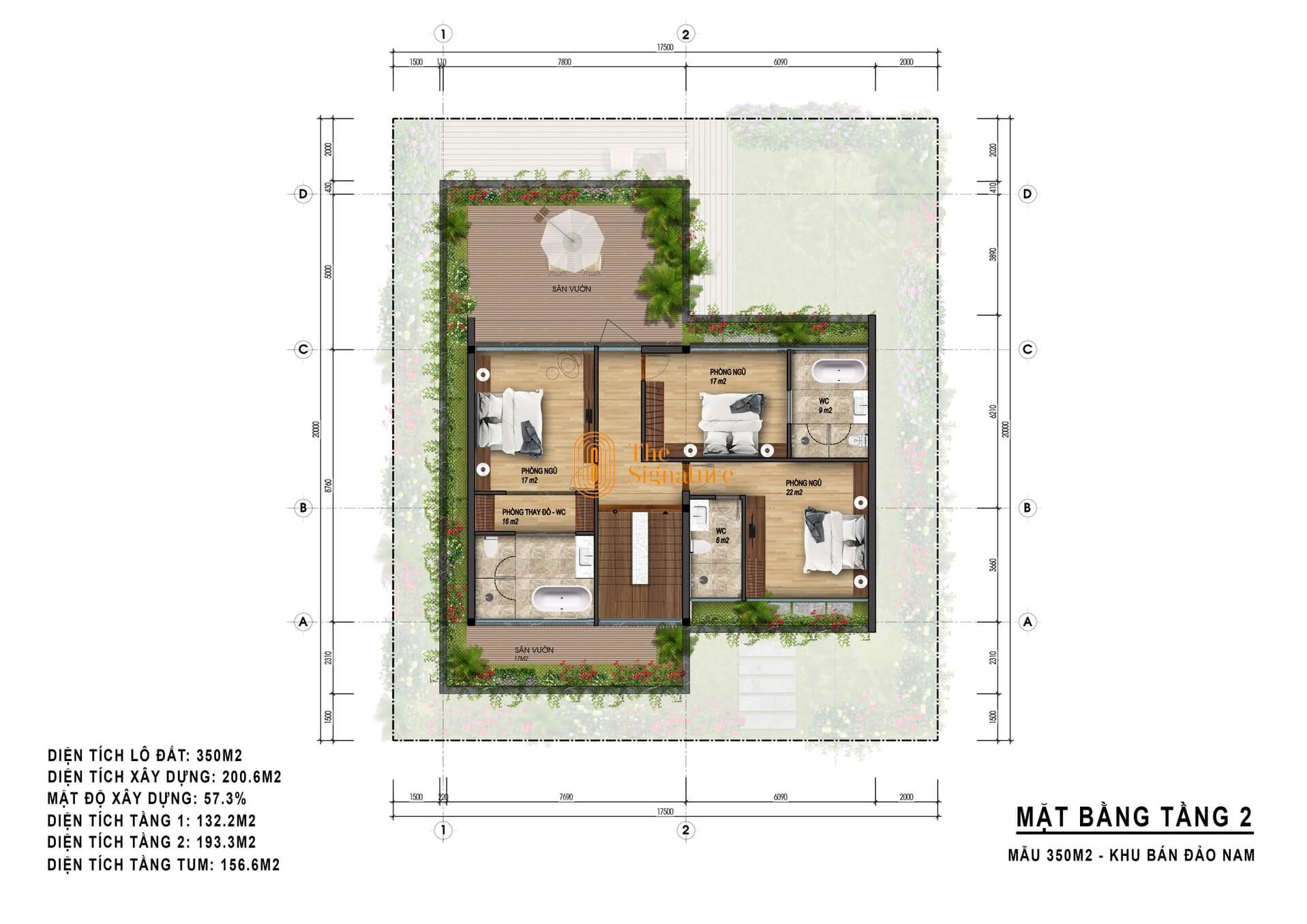 mặt bằng tầng 2 biệt thự the signature flamingo 350m2